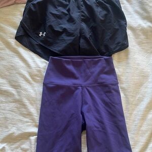 Under Armour Black Shorts and Purple Leggings Set